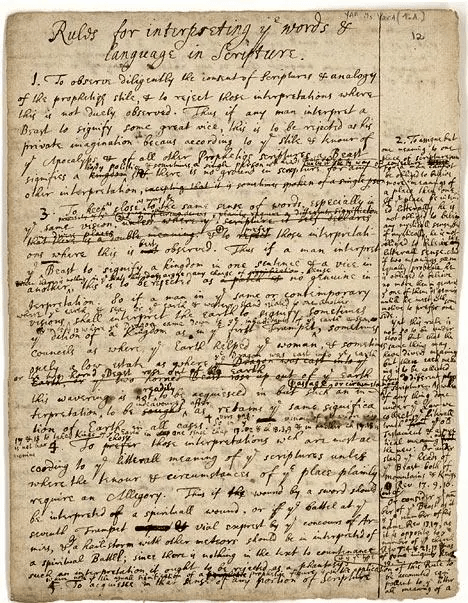 牛顿手稿「世界末日信件」。（Jerusalem's Hebrew University）