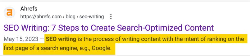 圖3︰搜尋結果中，GOOGLE通常會將關鍵字加粗顯示。
